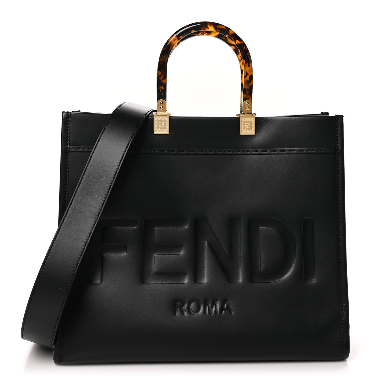 Fendi Vitello King Plexiglass Medium Fendi Sunshine Shopper Tote Black 1 of 9