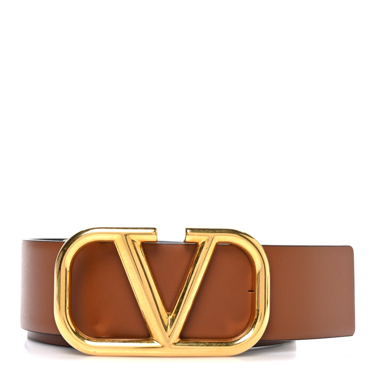 Valentino Garavani Glossy Calfskin VLogo Reversible 30mm Belt 85 34 Saddle Brown Black 1 of 5