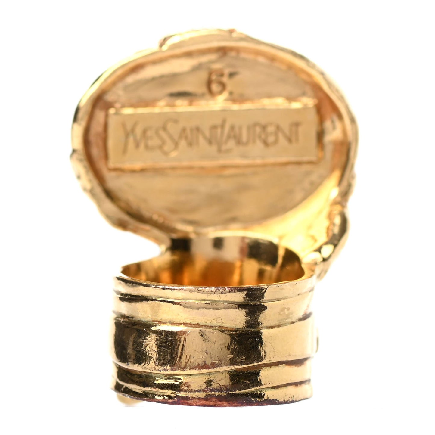 Glass Cabochon Arty Ovale Ring 6 Gold Pink