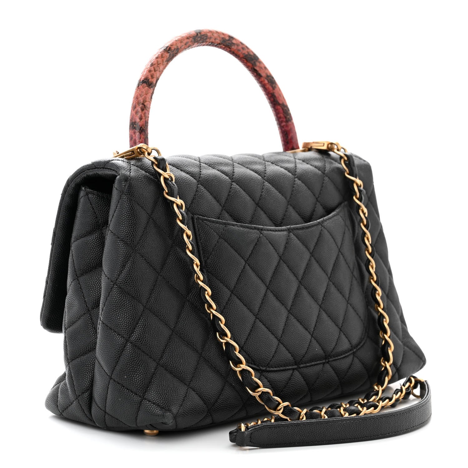 Chanel Caviar Elaphe Quilted Small Coco Handle Flap Black 3 of 13