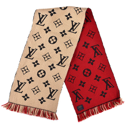 Louis Vuitton Wool Silk Logomania Duo Scarf Beige Red 2 of 3