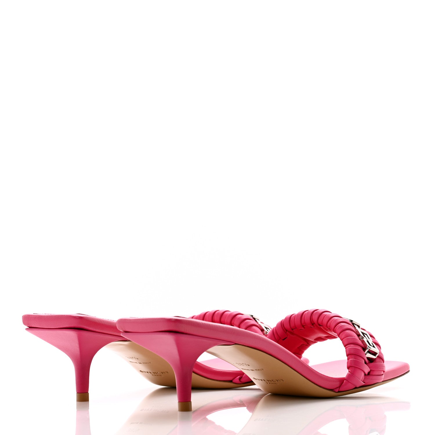 Givenchy Woven Lambskin G Chain 50mm Kitten Heel Sandals 38.5 Neon Pink 4 of 9