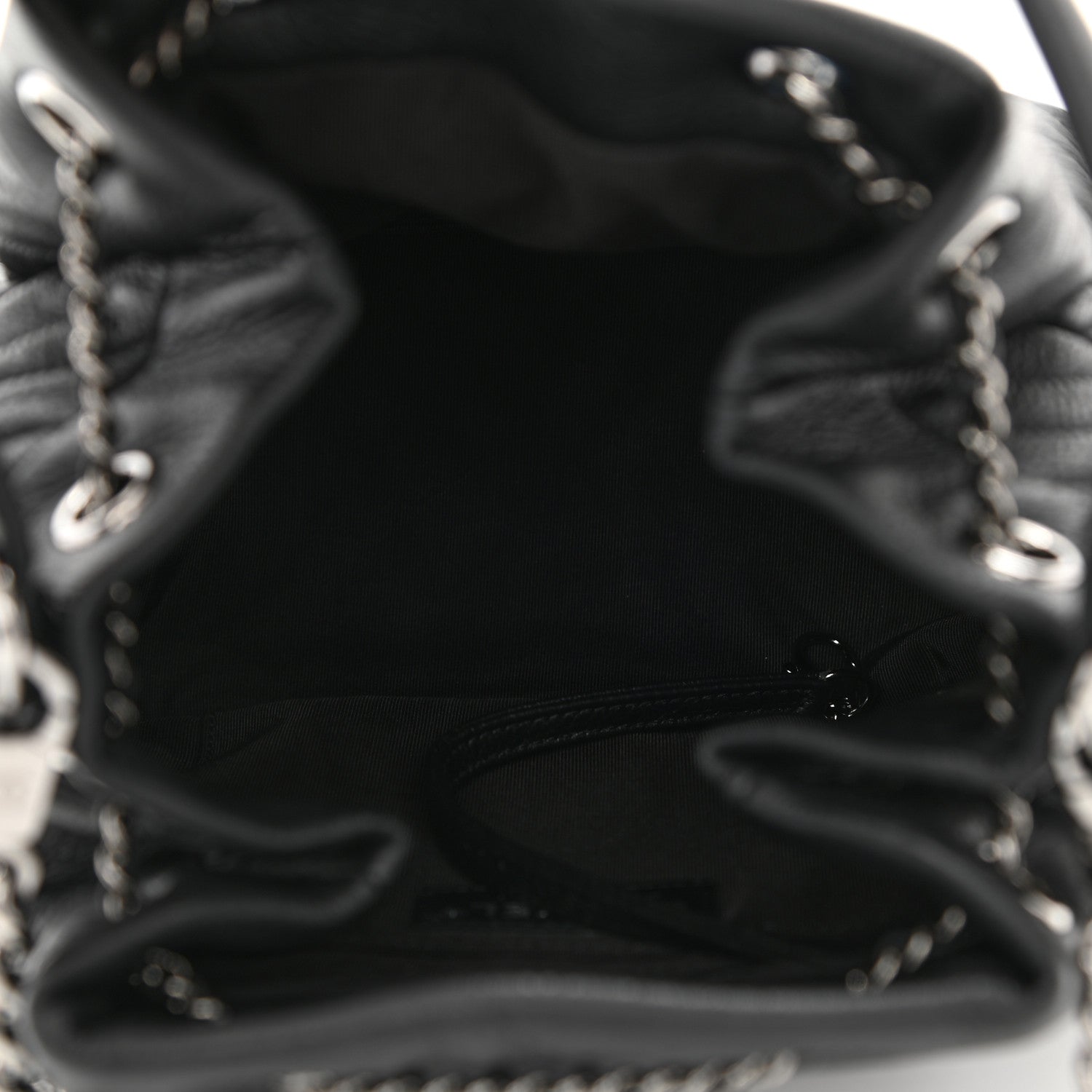 Chanel Deerskin Chevron Small CC Chain Bucket Drawstring Bag Black 4 of 10