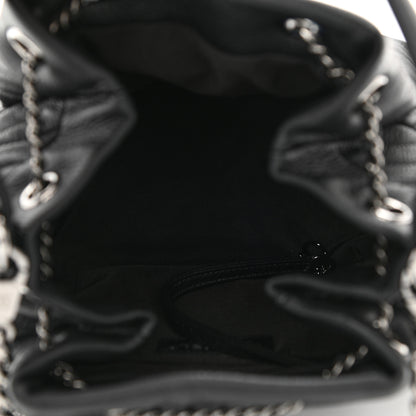 Chanel Deerskin Chevron Small CC Chain Bucket Drawstring Bag Black 4 of 10
