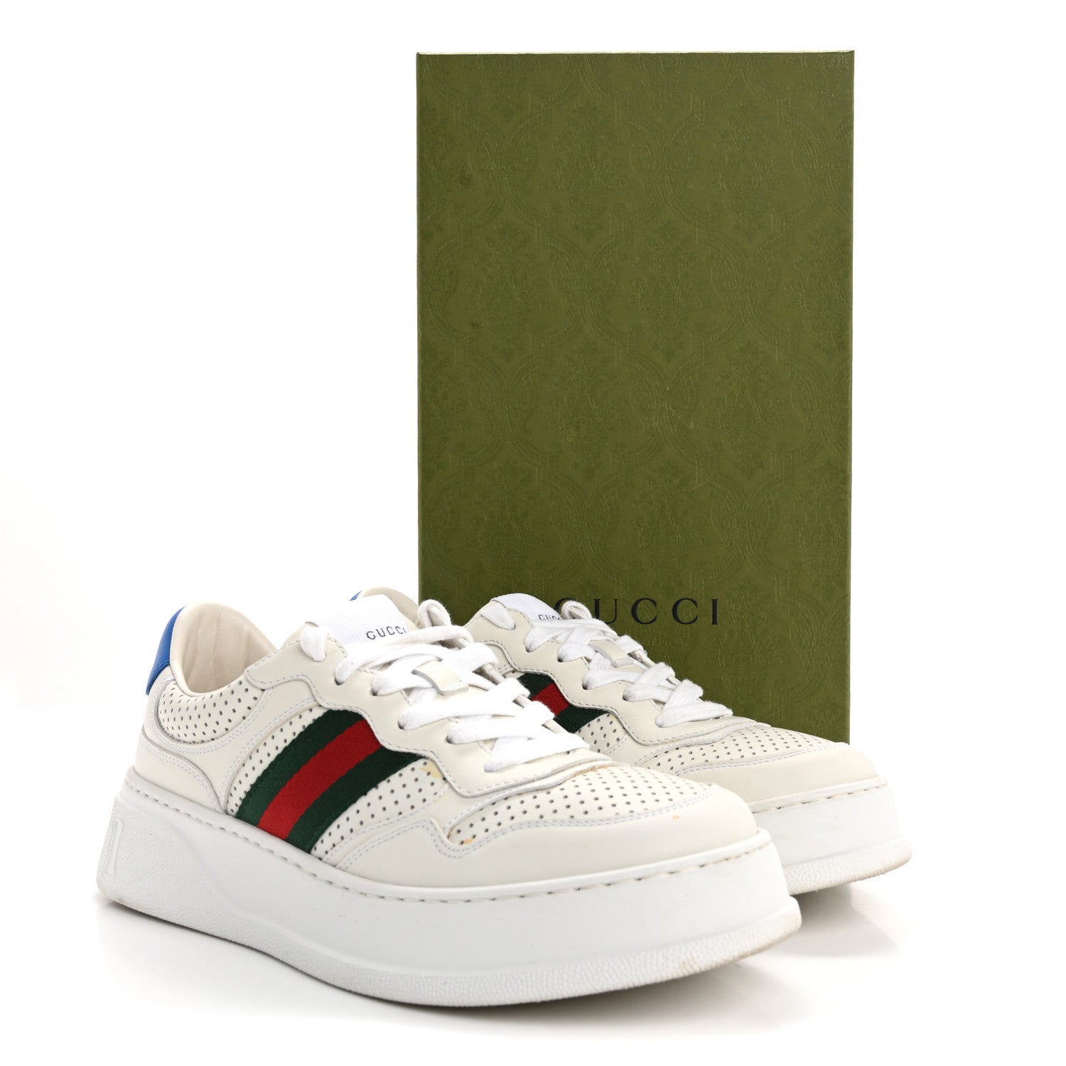Gucci Calfskin Web Perforated Womens Platform 55mm Sneakers 40 White Bright Splash 18 of 18