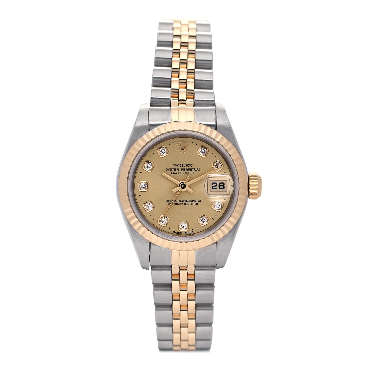 Rolex Stainless Steel 18K Yellow Gold Diamond 26mm Oyster Perpetual Datejust Watch Champagne 69173 1 of 4