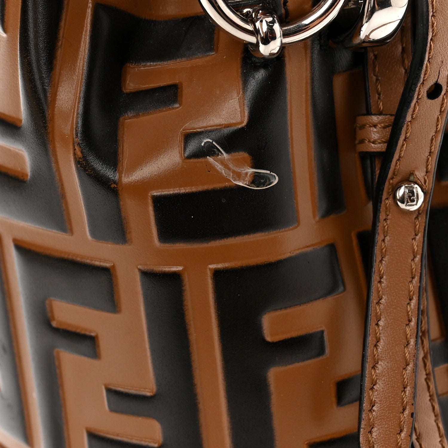 Fendi Vitello Liberty F is Fendi FF Embossed Mini Mon Tresor Bucket Bag Tobacco Black 14 of 14
