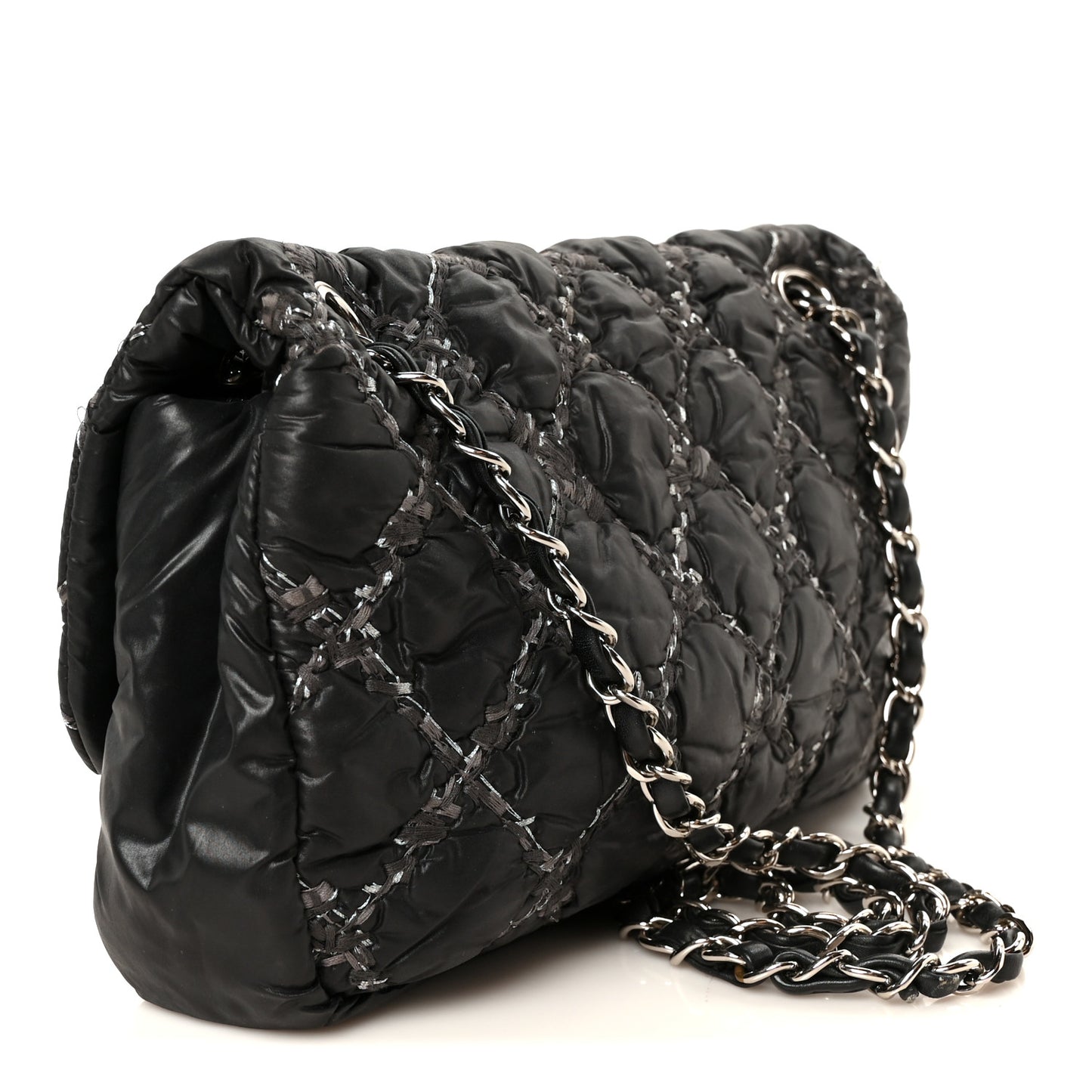 Nylon Quilted Tweed Stitch Medium Bubble Flap Black Black