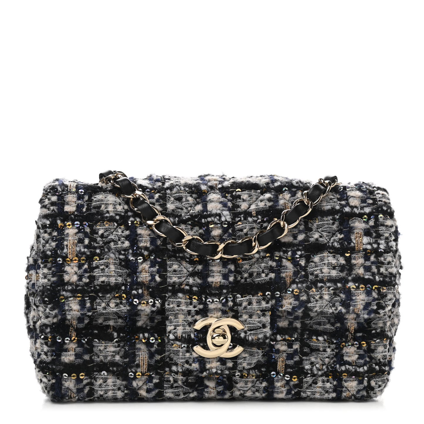 Glittered Tweed Quilted Mini Rectangular Flap Navy Blue