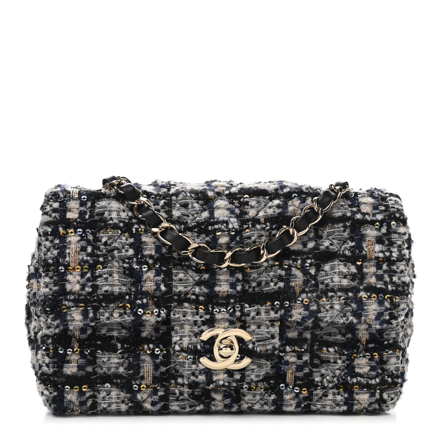 Chanel Glittered Tweed Quilted Mini Rectangular Flap Navy Blue 1 of 9
