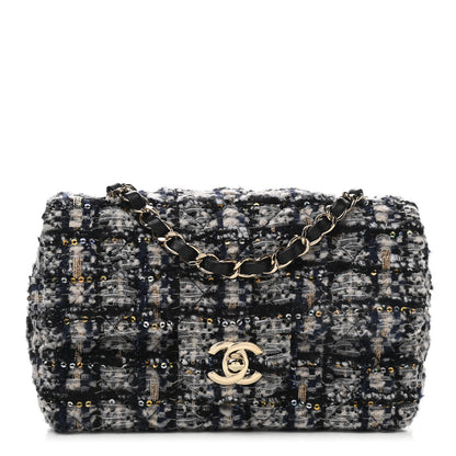 Chanel Glittered Tweed Quilted Mini Rectangular Flap Navy Blue 1 of 9