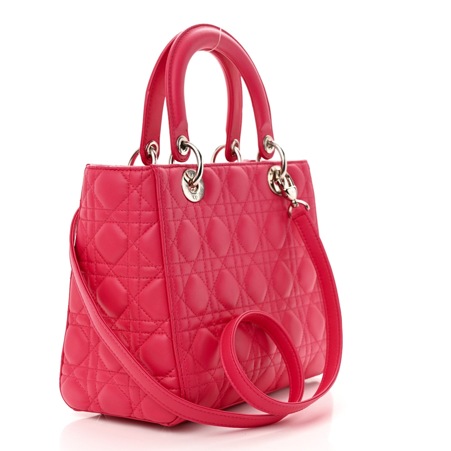 CHRISTIAN DIOR Lambskin Cannage Medium Lady Dior Pink