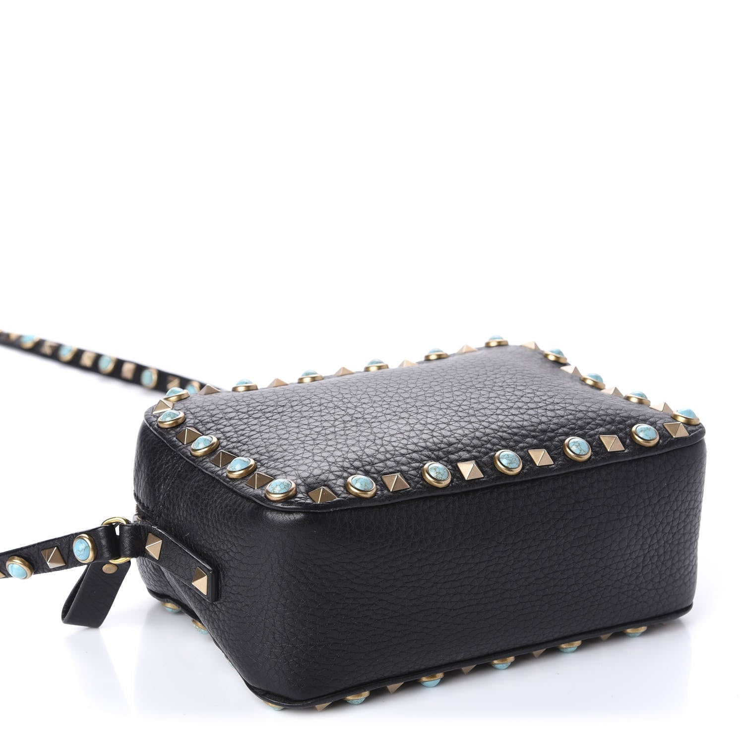 Valentino Garavani Grained Calfskin Turquoise Rockstud Rolling Camera Crossbody Bag Black 4 of 9