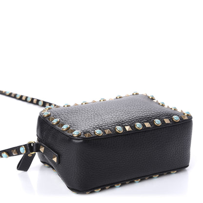 Valentino Garavani Grained Calfskin Turquoise Rockstud Rolling Camera Crossbody Bag Black 4 of 9