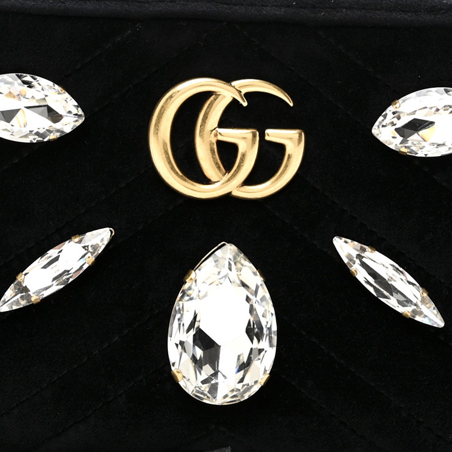Gucci Velvet Matelasse Marquise Crystals Mini GG Marmont Chain Shoulder Bag Black 8 of 10