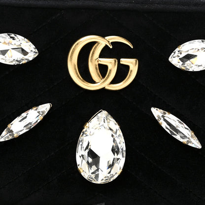 Gucci Velvet Matelasse Marquise Crystals Mini GG Marmont Chain Shoulder Bag Black 8 of 10