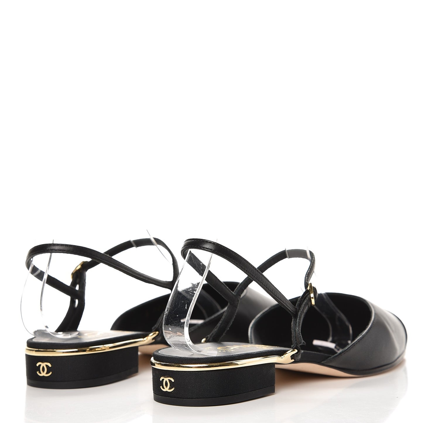 Lambskin Grosgrain Cap Toe CC Slingback Sandals 38.5 Black