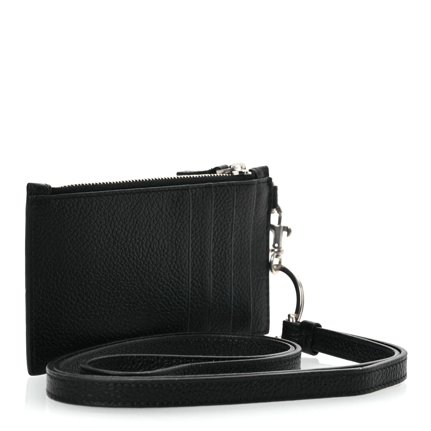Balenciaga Grained Calfskin Miami Logo Cash Coin Card Holder On Keychain Black 3 of 9