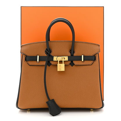Hermes Togo Horseshoe Birkin 25 Gold Black 3 of 11