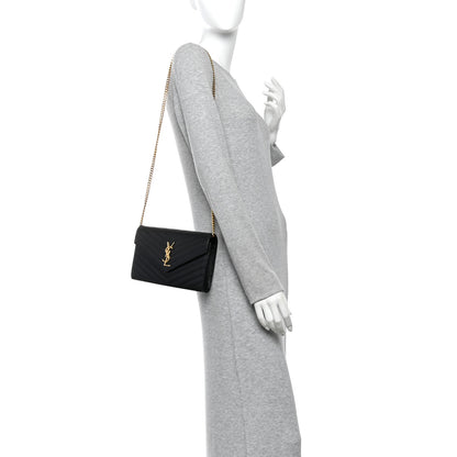 Saint Laurent Grain De Poudre Matelasse Chevron Monogram Chain Wallet Black 2 of 10