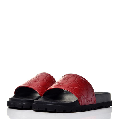 Gucci Guccissima Signature Mens Lug Sole Slide Sandals 9 Hibiscus Red 3 of 8