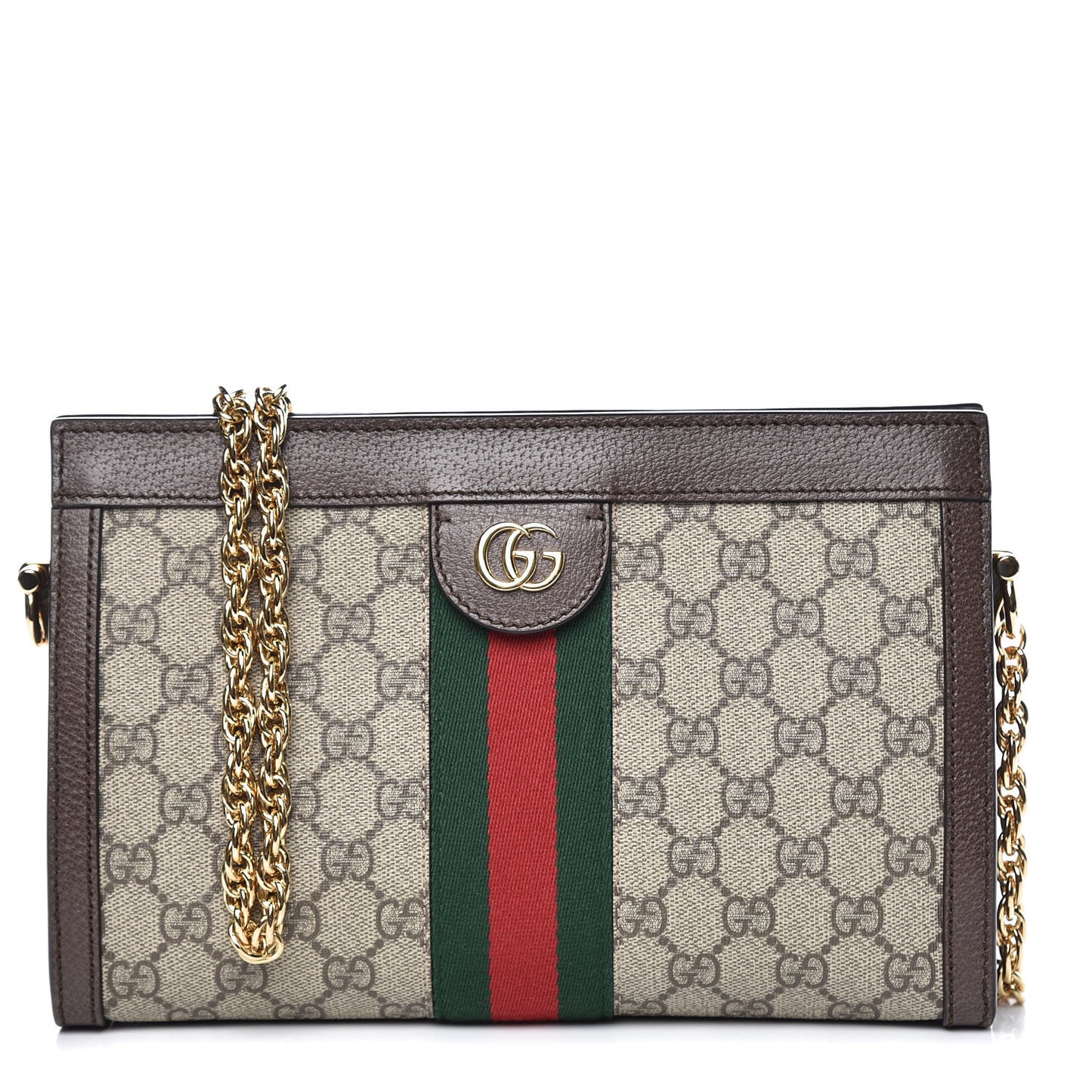 GG Supreme Monogram Web Small Ophidia Chain Shoulder Bag Brown