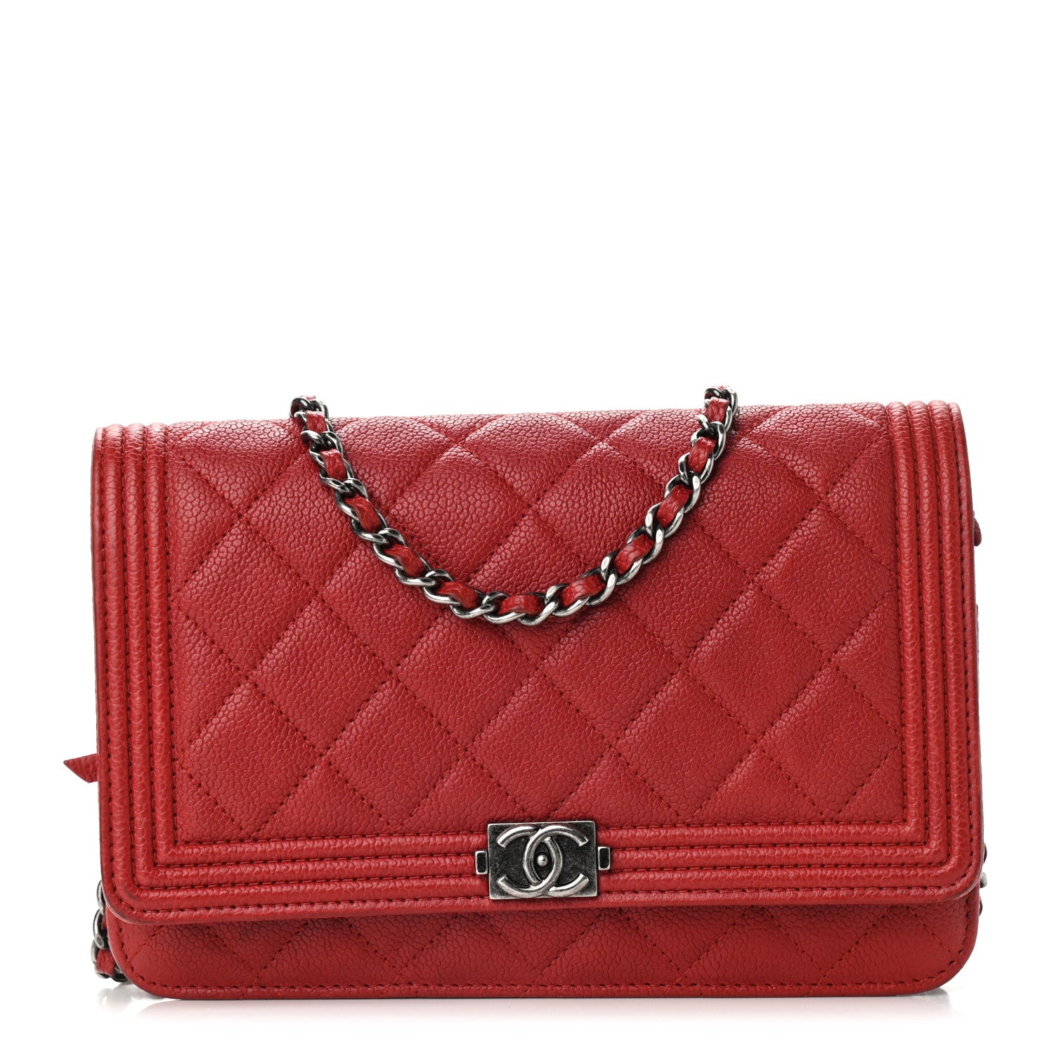 Chanel Caviar Quilted Boy Wallet On Chain WOC Red 1 of 12