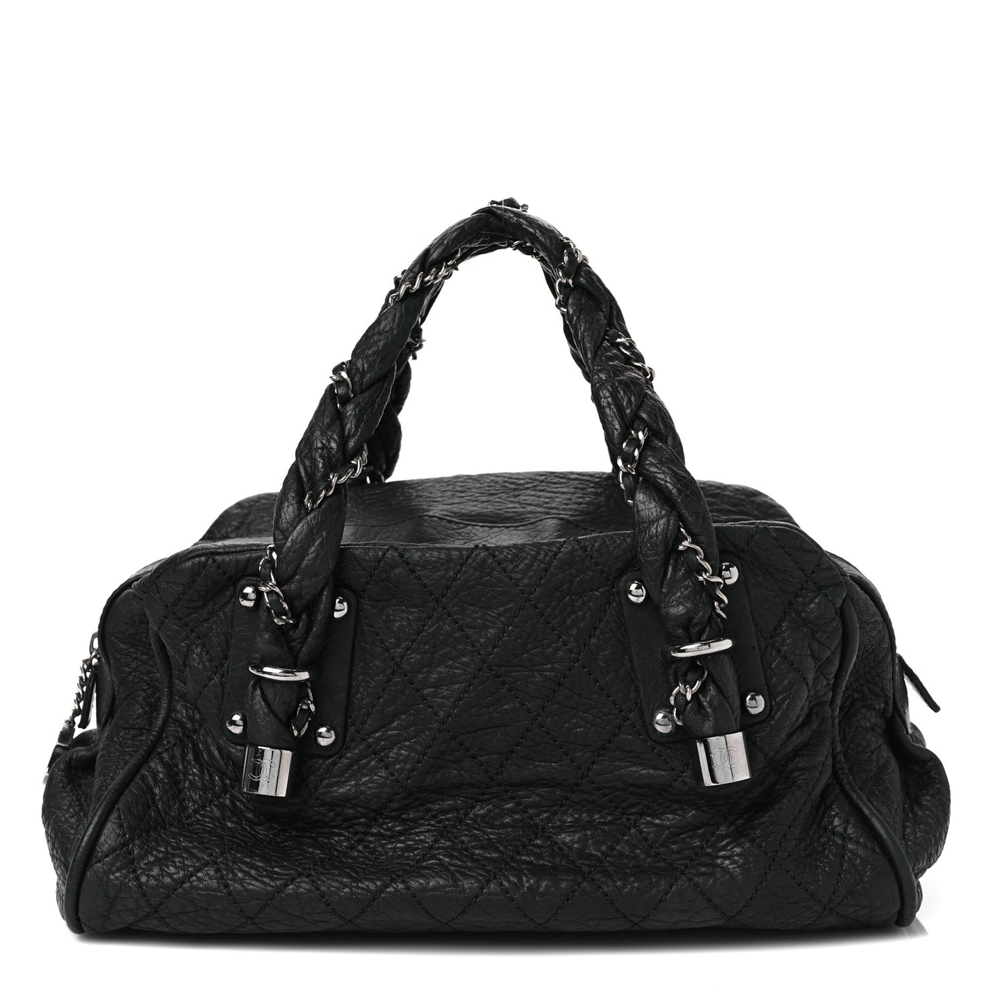Distressed Lambskin Lady Braid Bowler Black