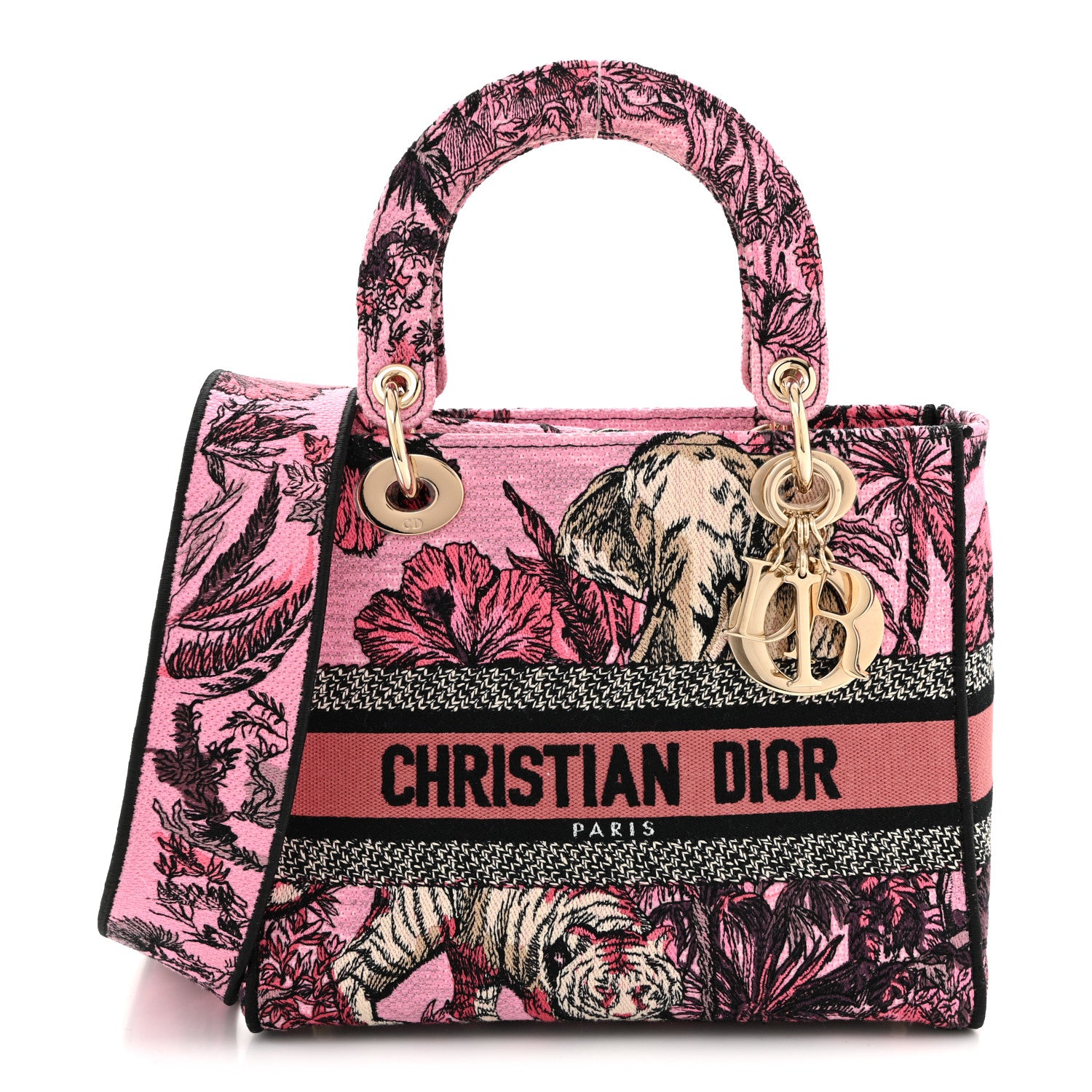 Christian Dior Toile de Jouy Voyage Embroidered Medium Lady D-Lite Fuchsia Multicolor 1 of 10