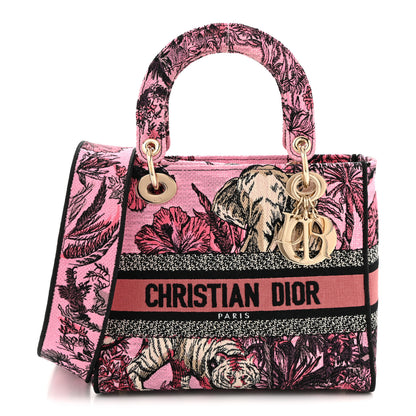 Christian Dior Toile de Jouy Voyage Embroidered Medium Lady D-Lite Fuchsia Multicolor 1 of 10