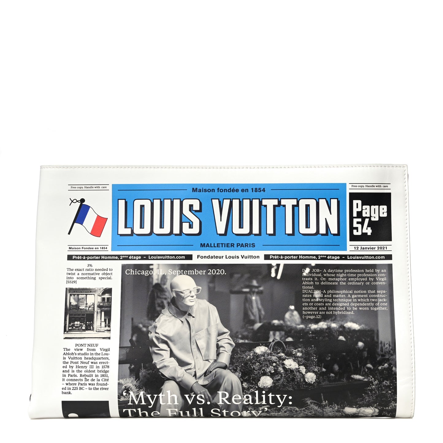 Calfskin Newspaper Print Pouch