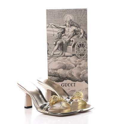 Gucci Metallic Nappa Dora Tiger Head Mid Heel Slide Sandals 38.5 Gold 9 of 9