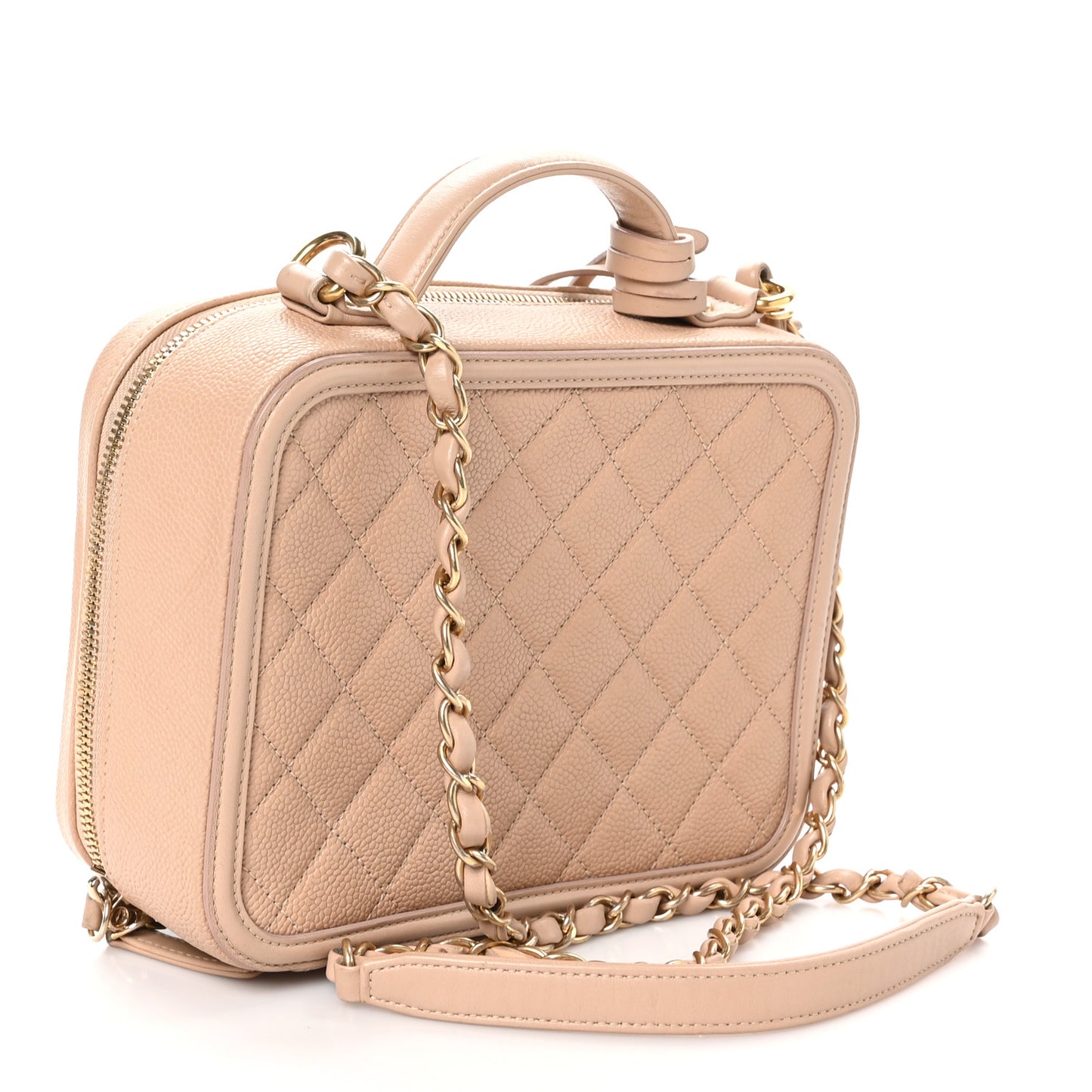 Caviar Quilted Medium CC Filigree Vanity Case Beige