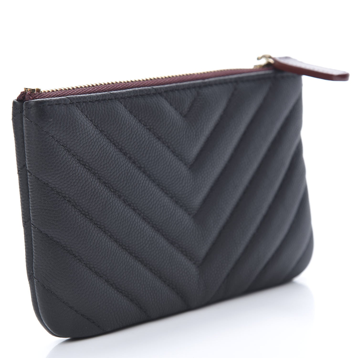 Chanel Caviar Chevron Quilted Small Cosmetic Case Black 3 of 9