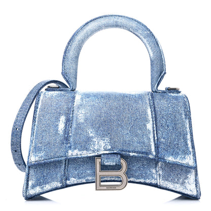 Balenciaga Nappa Denim Printed Hourglass Top Handle Bag XS Denim Blue 1 of 9