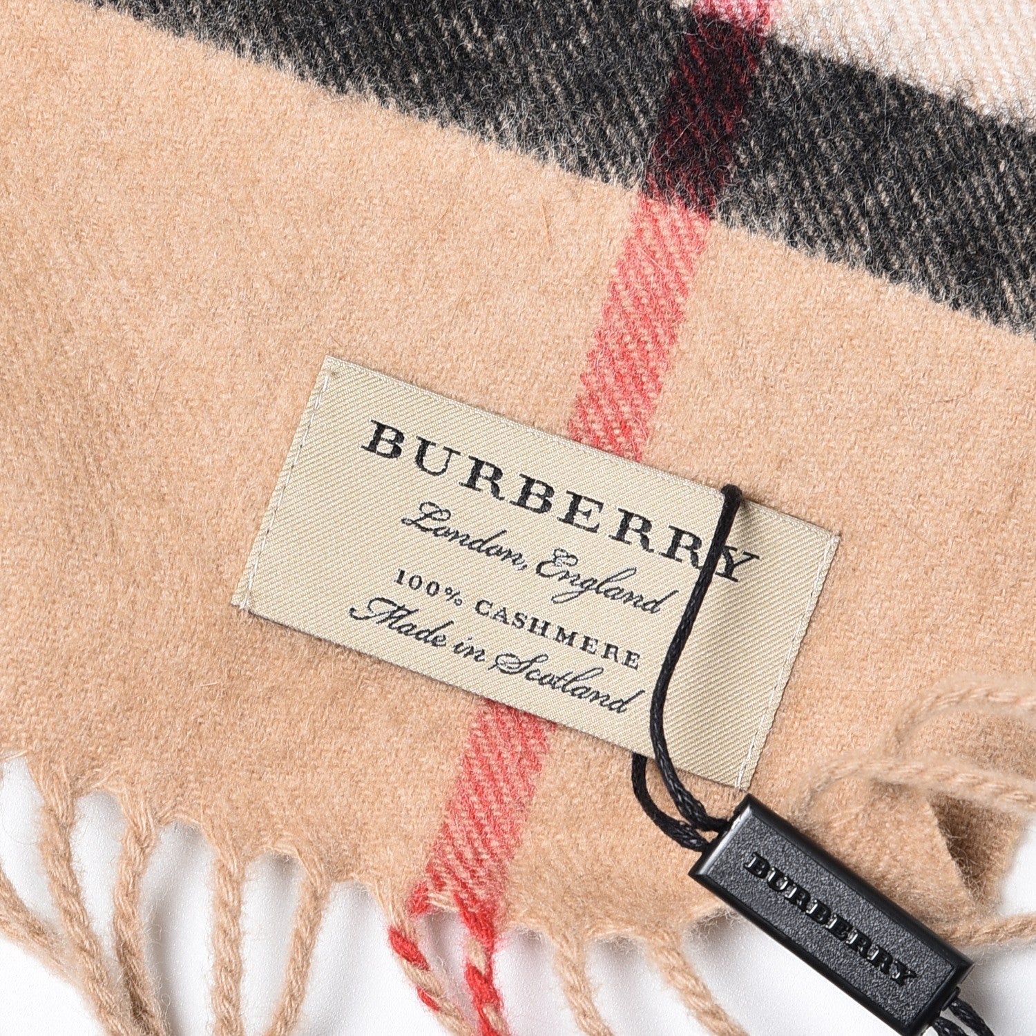 Burberry Cashmere Sequin Giant Check Heart Fringe Scarf Camel Red 6 of 6