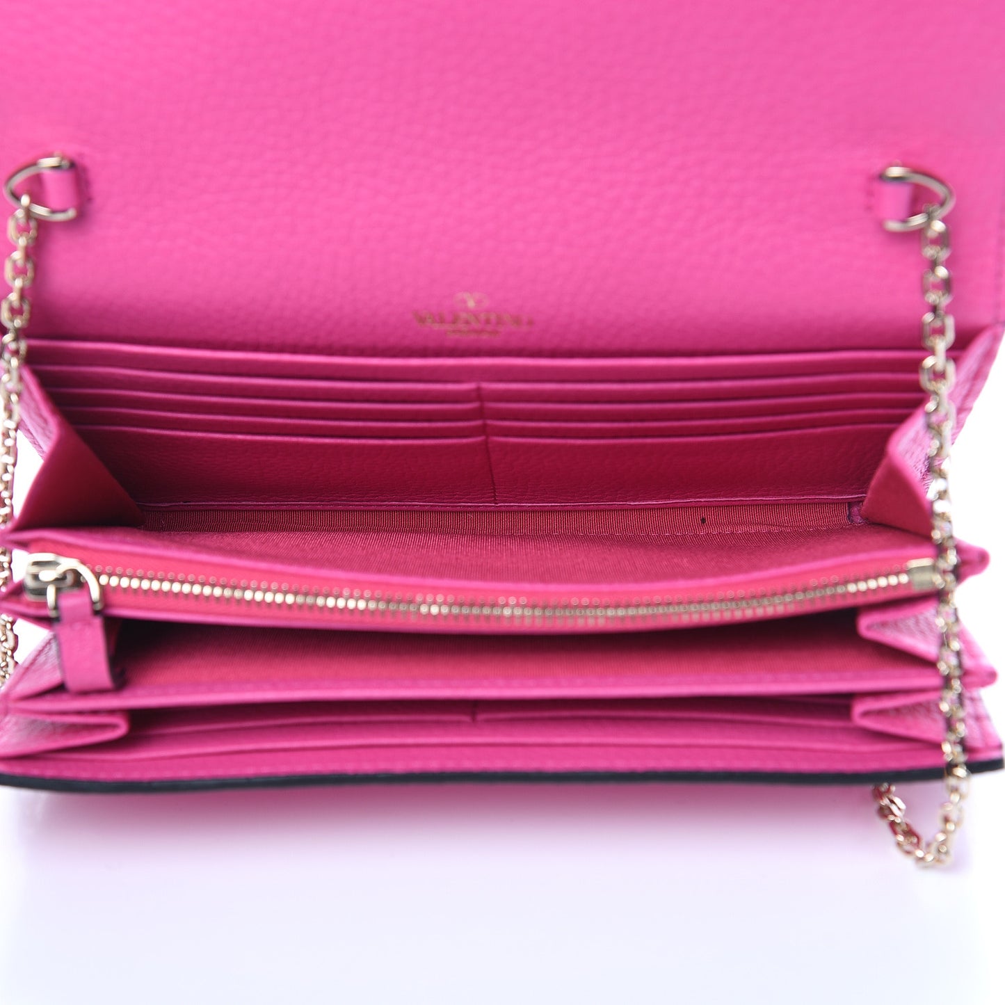 Grained Calfskin Rockstud Envelope Wallet on Chain Peony