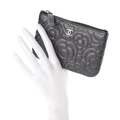 Chanel Goatskin Camellia Embossed Cosmetic Pouch Anthracite 2 of 8