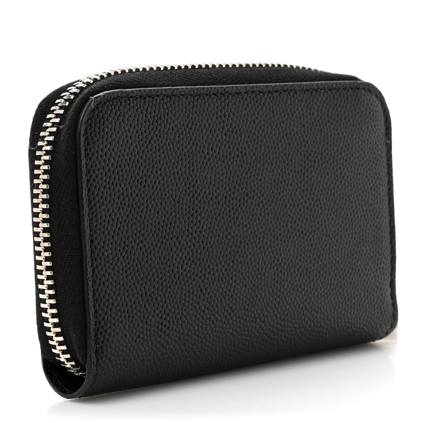 Grained Calfskin Rive Gauche Compact Zip Around Wallet Black