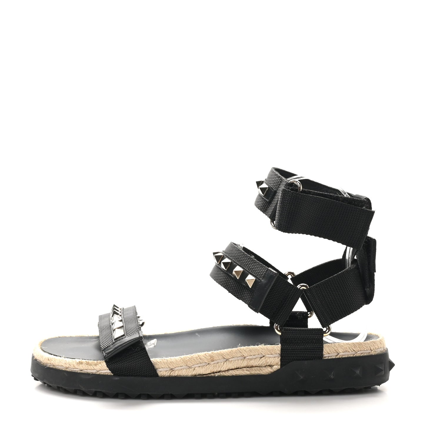 Nylon Rockstud Velcro Espadrille Sandals 39 Black