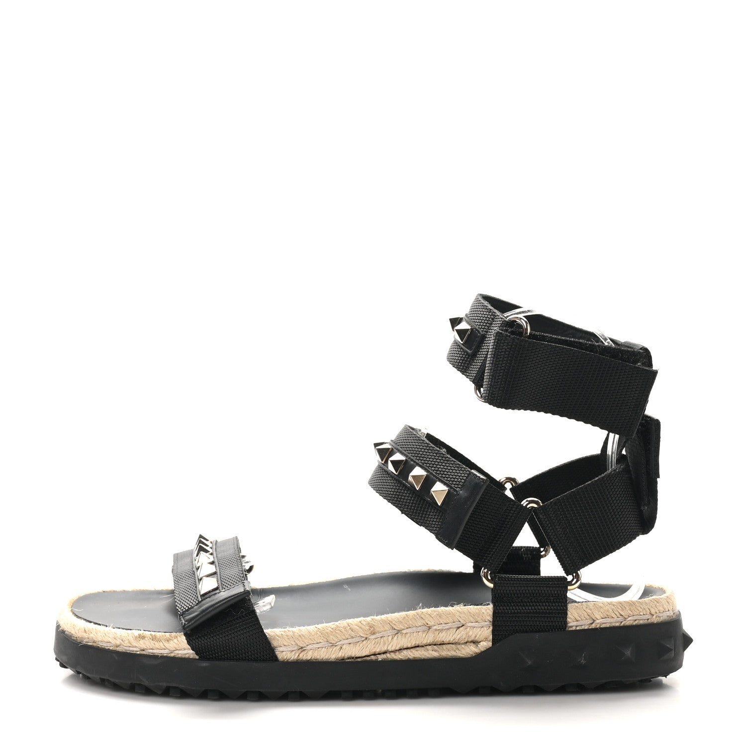 Valentino Garavani Nylon Rockstud Velcro Espadrille Sandals 39 Black 1 of 8