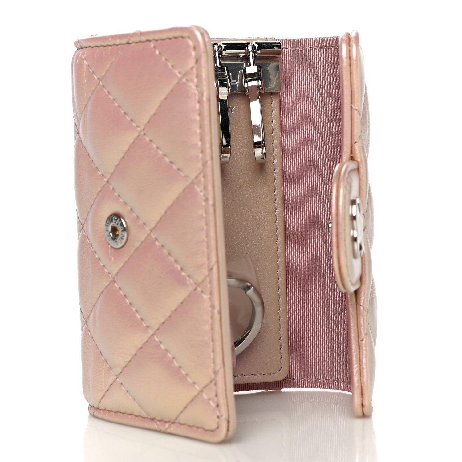 Chanel Iridescent Calfskin Quilted Classic 4 Key Holder Wallet Pink 6 of 13