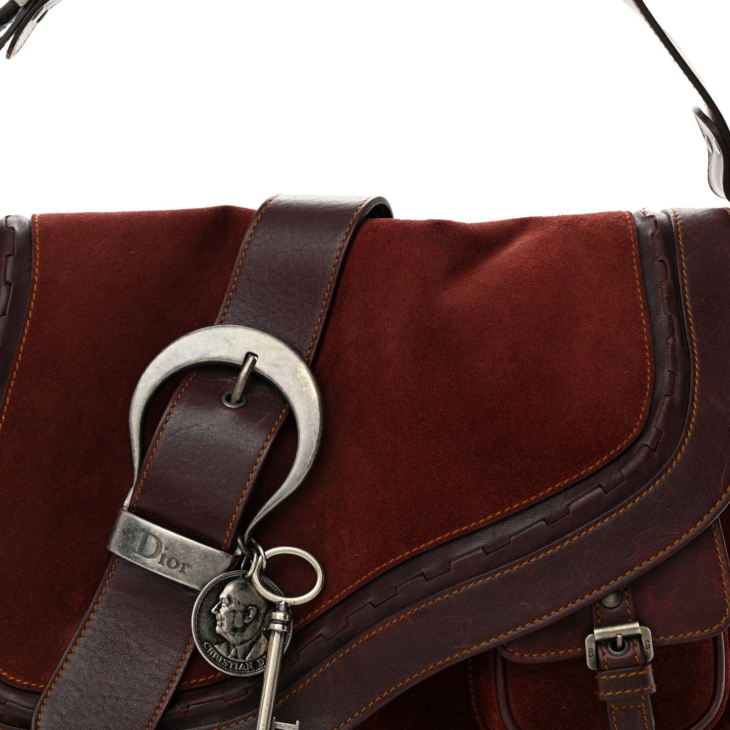 Suede Calfskin Medium Gaucho Double Saddle Burgundy
