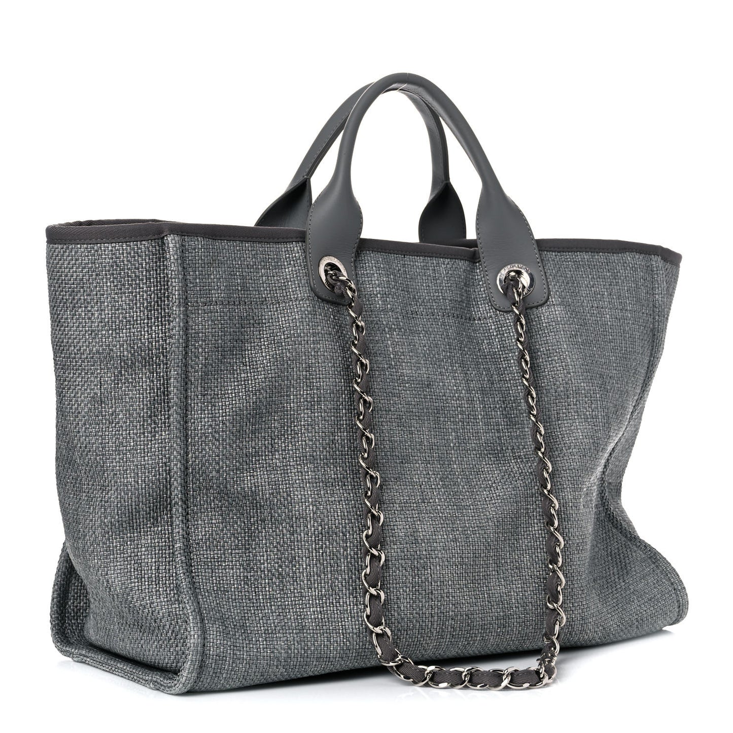 Woven Straw Raffia Medium Deauville Tote Grey