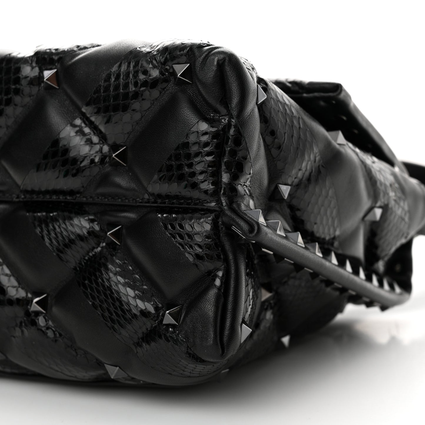 Nappa Snakeskin Monochrome Medium Candystud Top Handle Bag Black