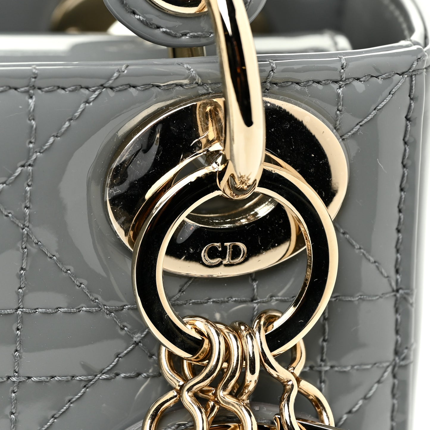 Patent Cannage Mini Lady Dior Grey Stone