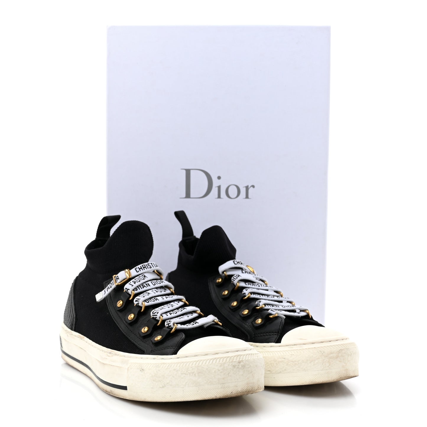 Technical Knit Calfskin Womens Walk'N'Dior High Top Sneakers 38.5 Black