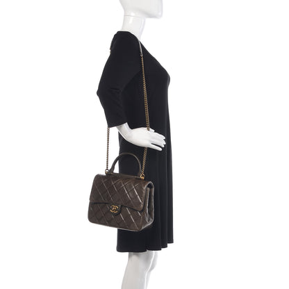 Chanel Calfskin Quilted Medium Gold Bar Top Handle Flap Dark Khaki 2 of 22