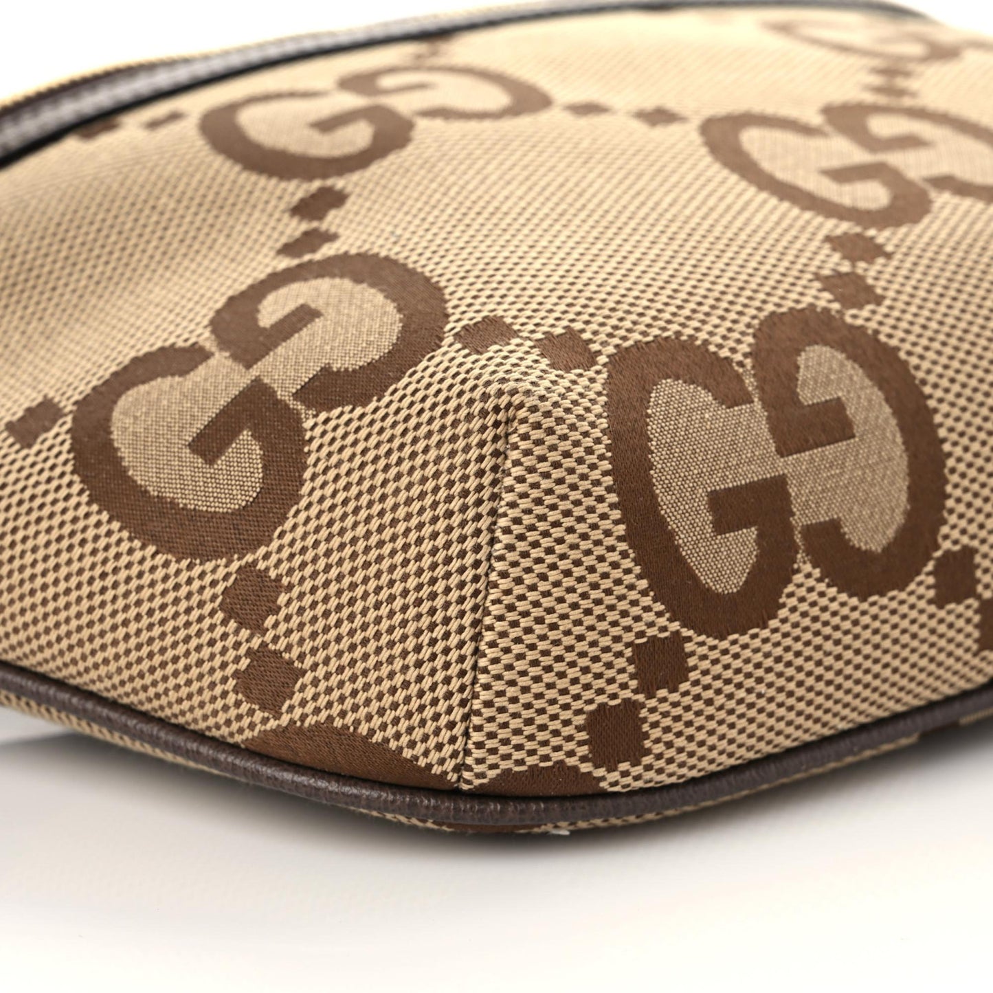 Monogram Jumbo GG Textured Dollar Calfskin Web Belt Bag Camel Ebony New Acero