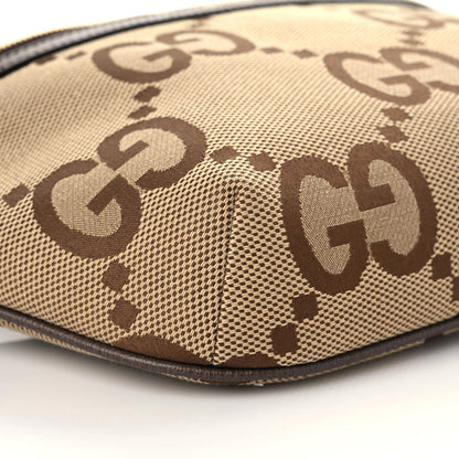 Gucci Monogram Jumbo GG Textured Dollar Calfskin Web Belt Bag Camel Ebony New Acero 4 of 7